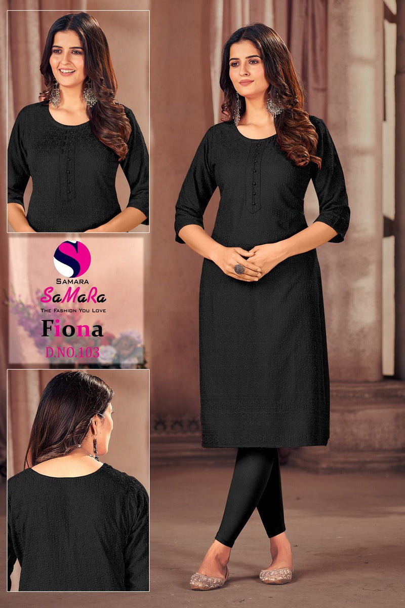 Samara Fiona Rayon With Shiffli Work Straight Kurtis Pick & Choose Collection