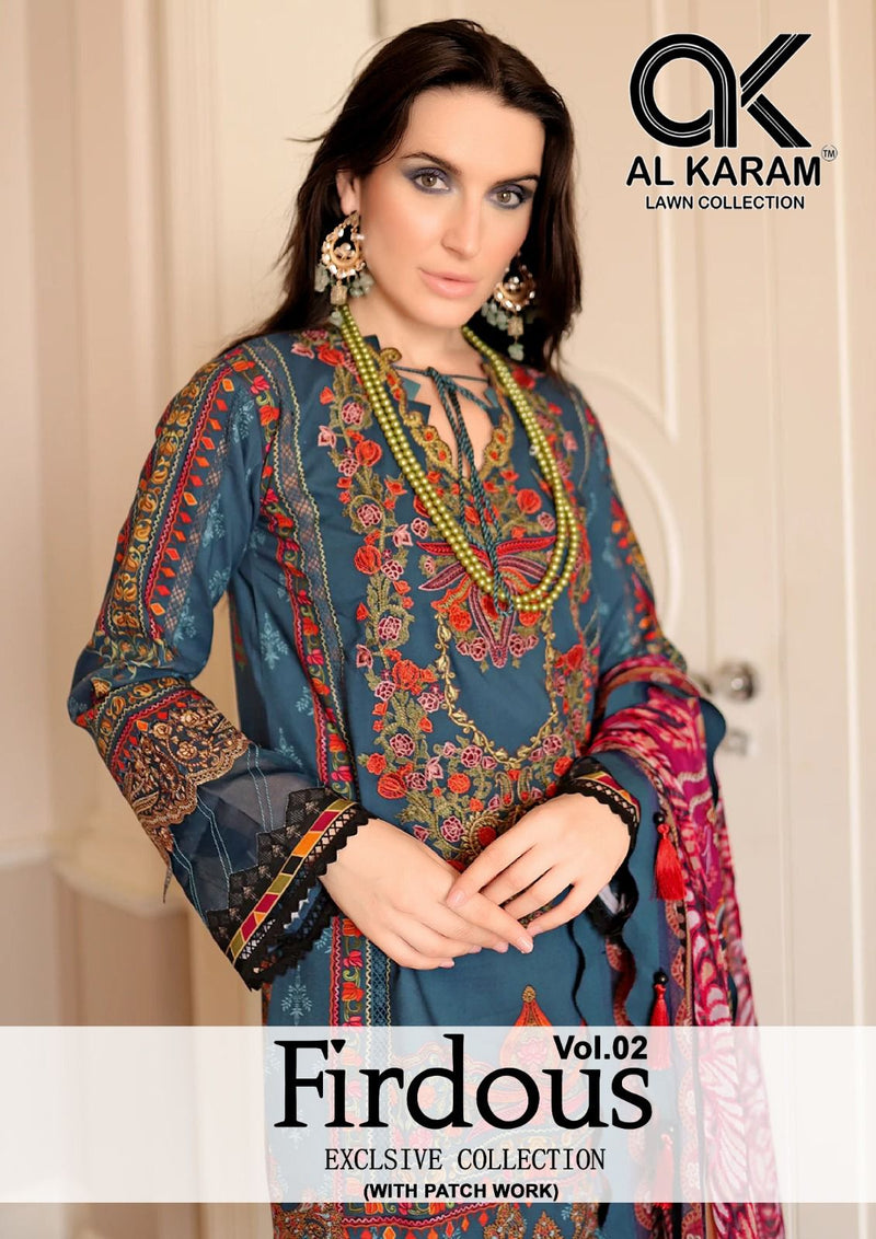 Al Karam Firdous Exclusive Collection Vol 2 Cotton Print With Embroidery Work Suits