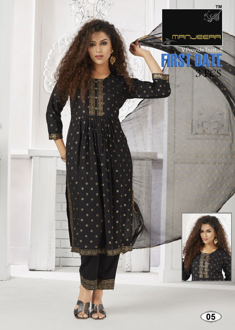 Manjeera Fashion First Date Two Tone Gold Capsule Print Fancy Kurti Combo Set