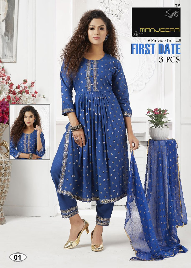 Manjeera Fashion First Date Two Tone Gold Capsule Print Fancy Kurti Combo Set