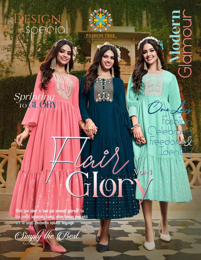 Passion Tree Flair Glory Vol 1 Georgette Fancy Embroidery Work Partywear Kurti
