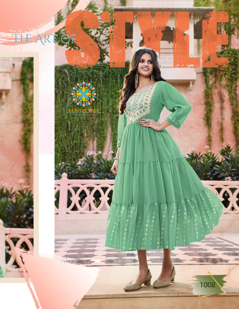 Passion Tree Flair Glory Vol 1 Georgette Fancy Embroidery Work Partywear Kurti