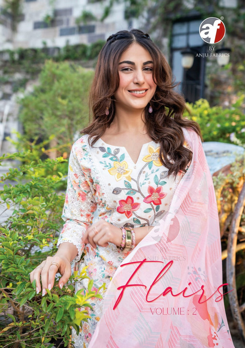Anju Fabrics Flairs Vol 2 Cotton Digital Print With Schiffli Designer Fancy Kurti
