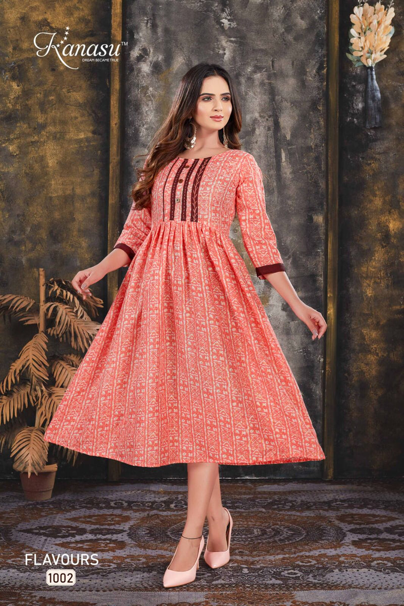 Kanasu Flavours Rayon Capsule Prints Fancy Frock Style Kurtis