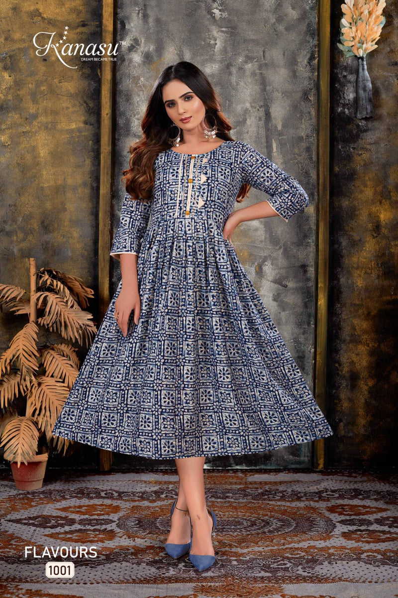 Kanasu Flavours Rayon Capsule Prints Fancy Frock Style Kurtis
