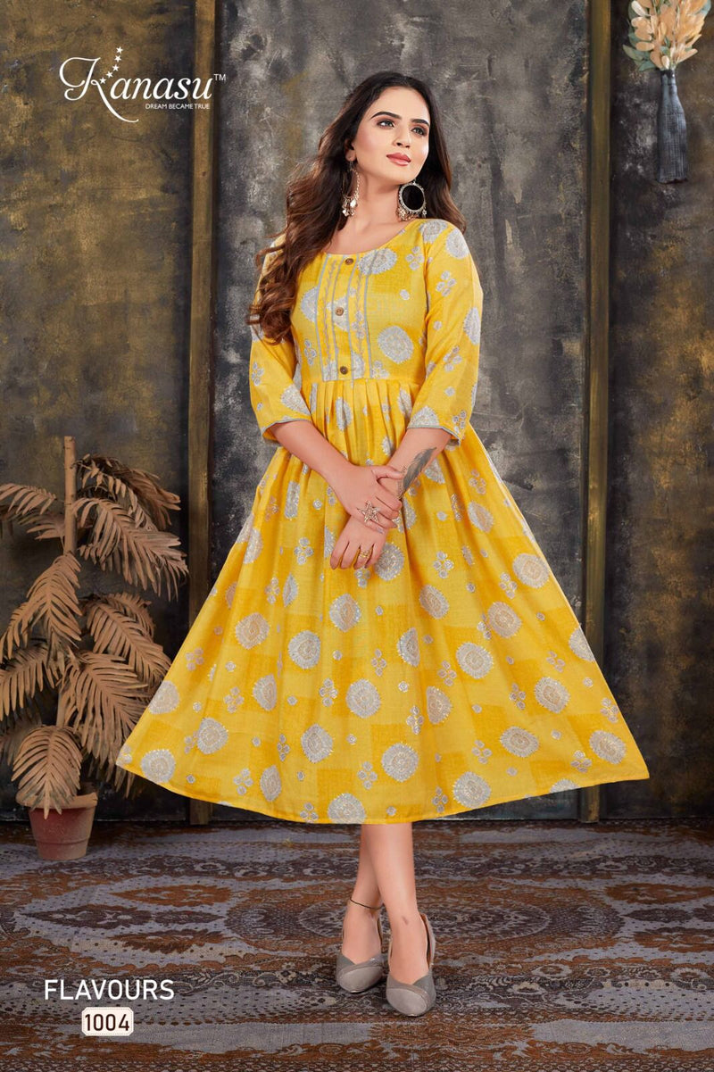 Kanasu Flavours Rayon Capsule Prints Fancy Frock Style Kurtis