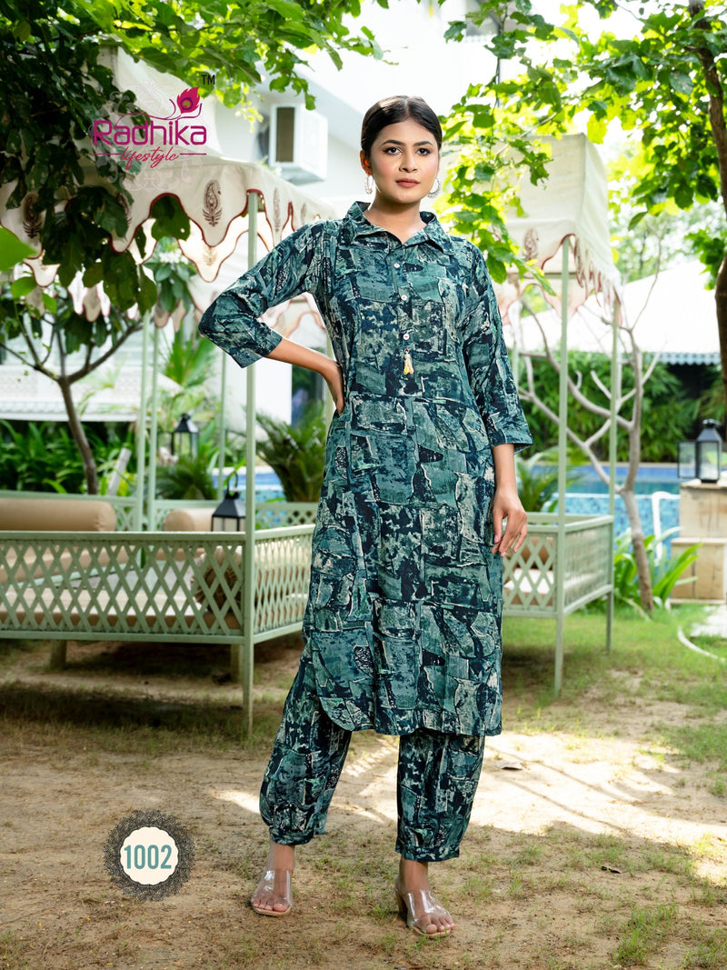 Radhika Lifestyle Floral Vol 1 Rayon Fancy Printed Kurti With Afghani Pant Collection
