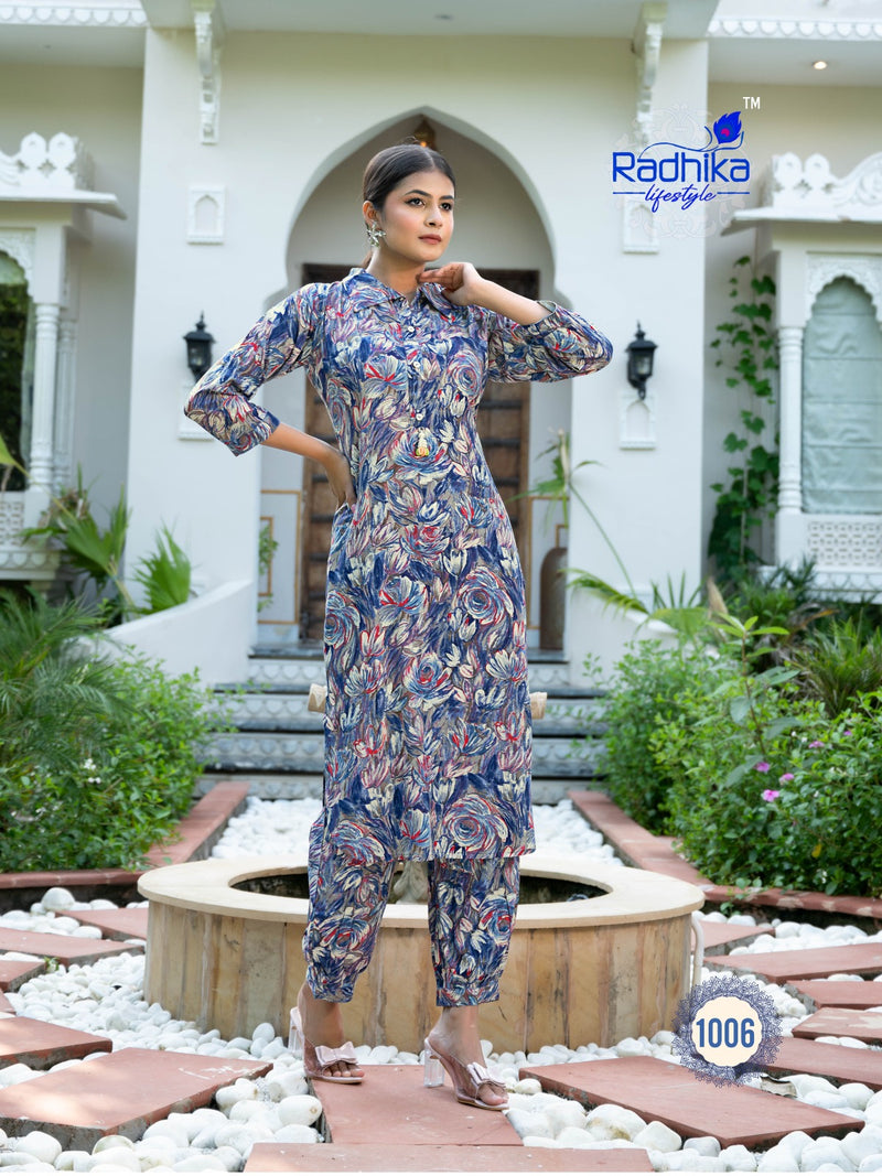 Radhika Lifestyle Floral Vol 1 Rayon Fancy Printed Kurti With Afghani Pant Collection