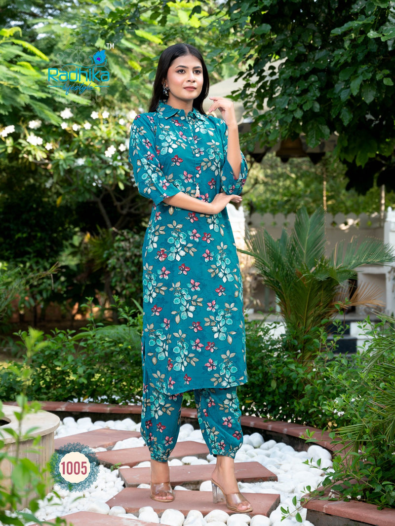 Radhika Lifestyle Floral Vol 1 Rayon Fancy Printed Kurti With Afghani Pant Collection