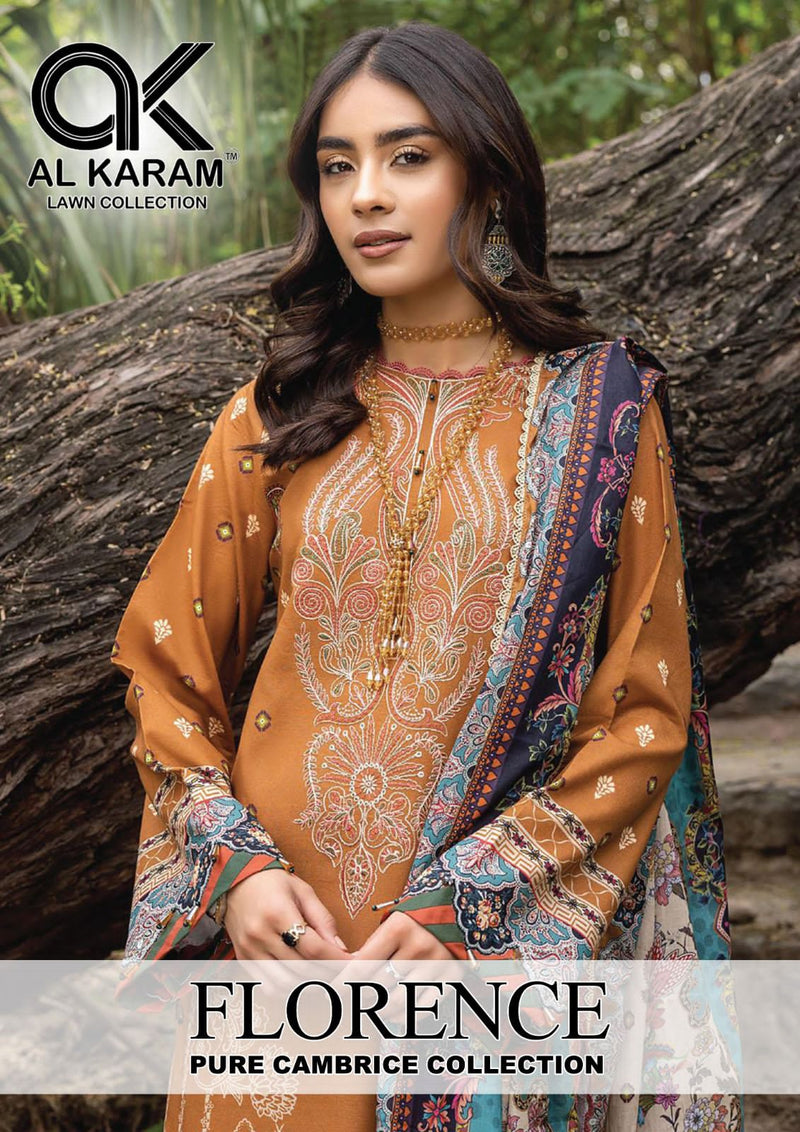 Al Karam Florence Cambric Cotton With Printed Salwar Kameez Collection