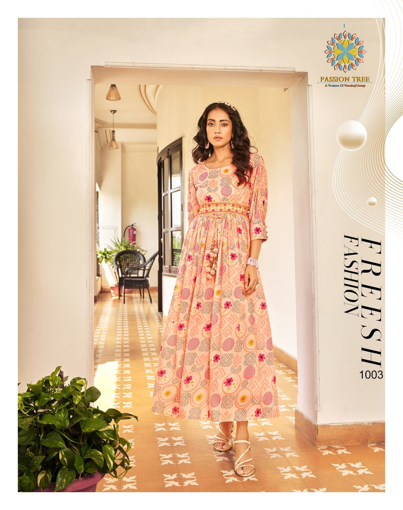 Passion Tree Fashionista Vol 1 Muslin With Digital Prints Fancy Alia Cut Style Gowns