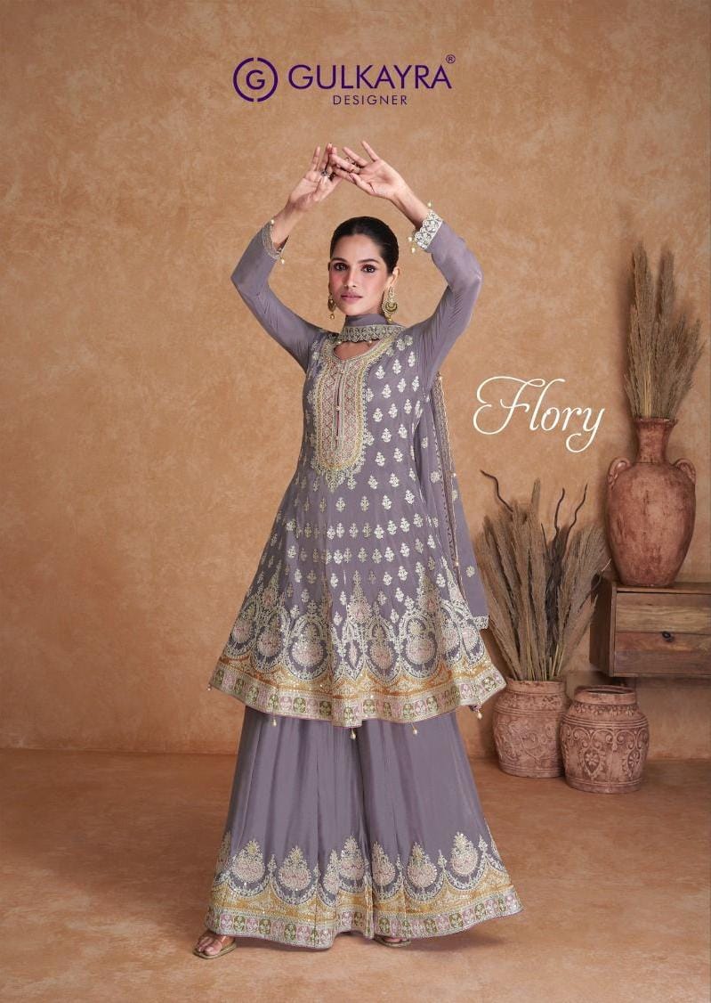 Gulkayra Designer Flory Chinon Heavy Designer Ready Made Sharara Suits