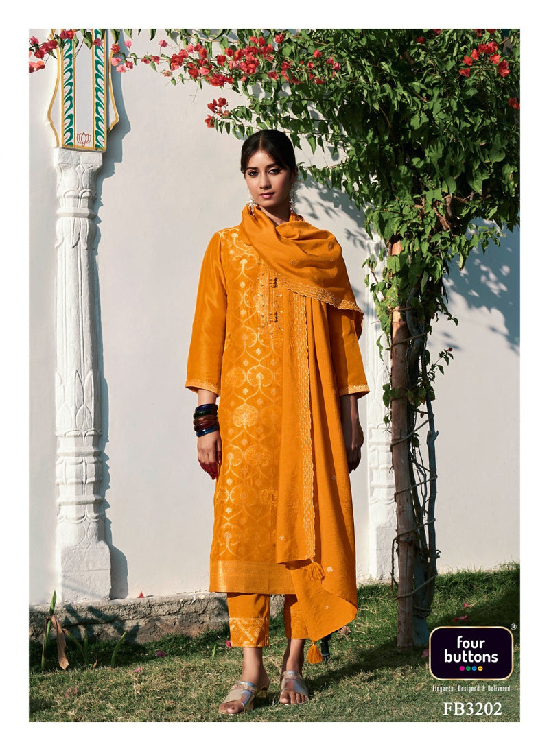 Four Buttons Banaras Vol 3 Silk Jacquard With Fancy Hand Work Designer Ready Made Suits