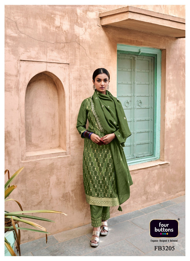 Four Buttons Banaras Vol 3 Silk Jacquard With Fancy Hand Work Designer Ready Made Suits