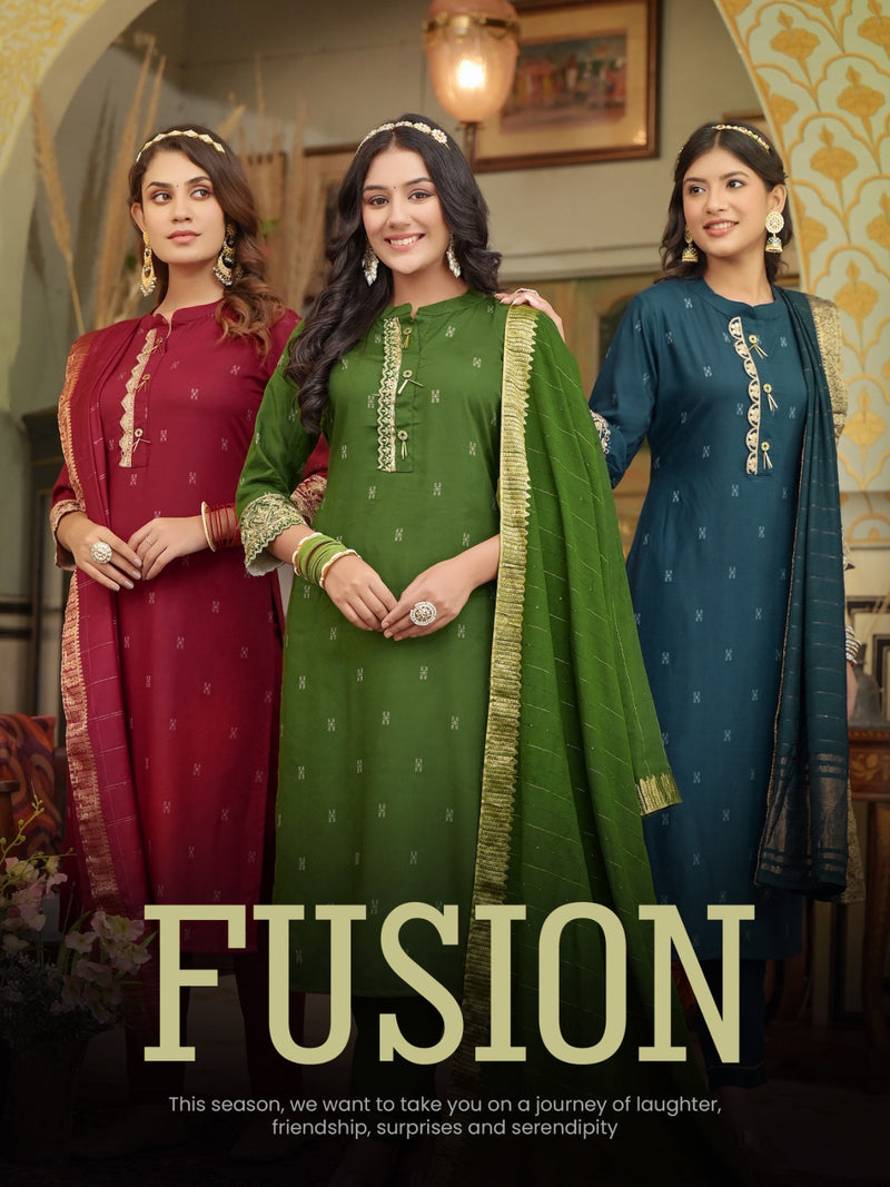 Kaya Creation Fusion Rayon Dobby Jacquard Exclusive Kurtis With Pant