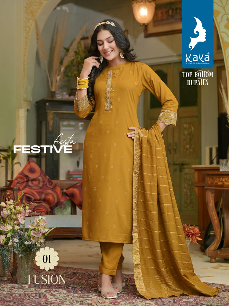 Kaya Creation Fusion Rayon Dobby Jacquard Exclusive Kurtis With Pant