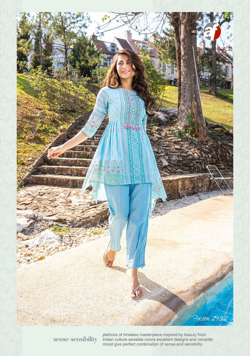 Anju Fabrics Fusion Vol 2 Mul Cotton Fancy Embroidery Designer Top With Bottom Combo Set