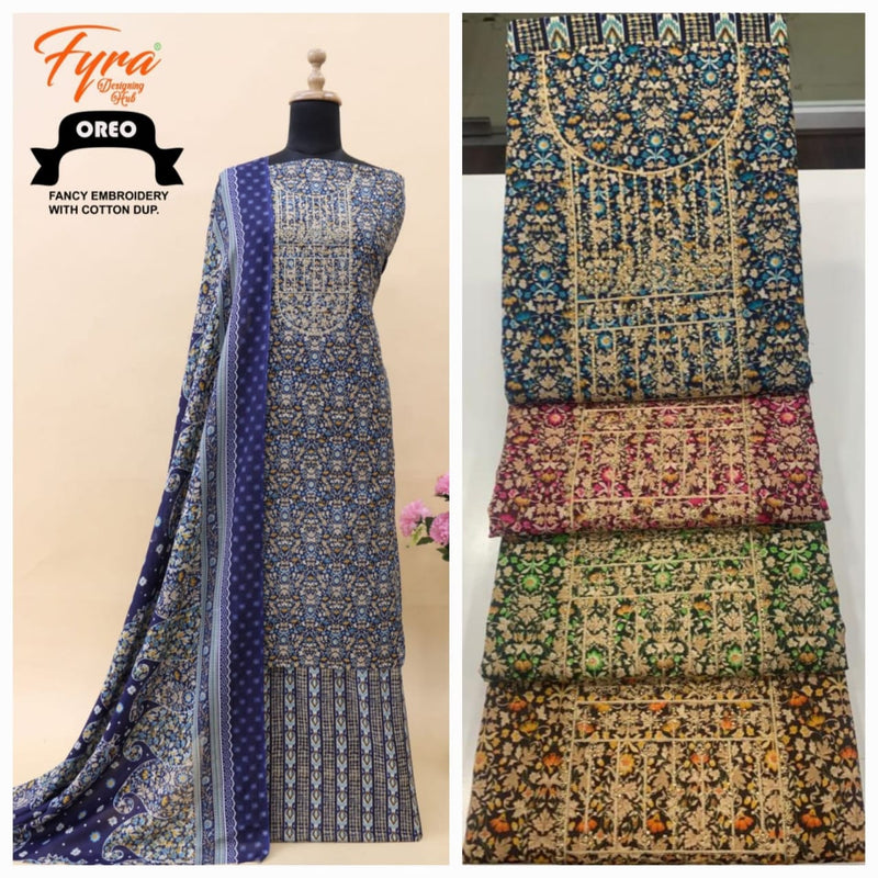 Fyra Designing Hub Oreo Cotton Print With Fancy Swarovski Diamond Work Suits