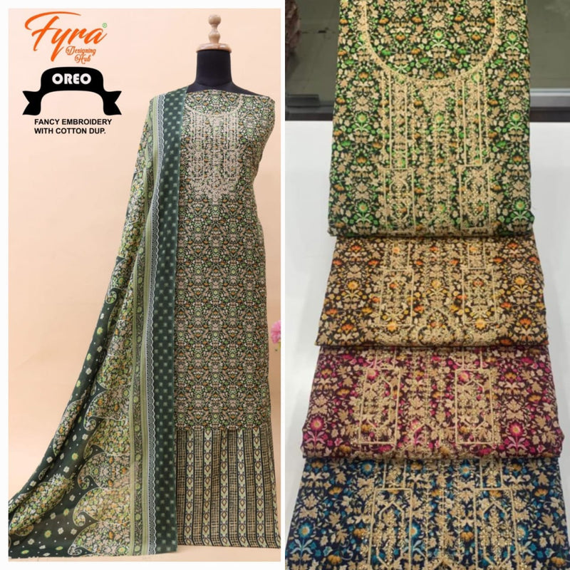Fyra Designing Hub Oreo Cotton Print With Fancy Swarovski Diamond Work Suits