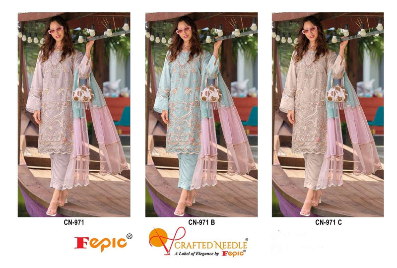 Fepic Crafted Needle CN 371 Organza Embroidered Pakistani Suit