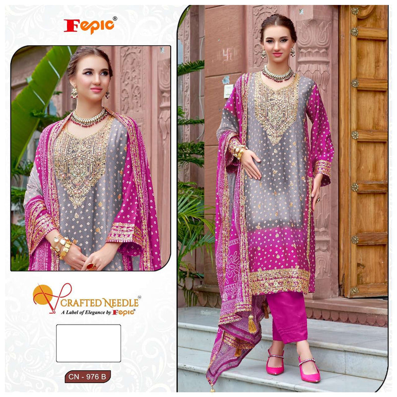 Fepic Crafted Needle Cn 976 Heavy Chinon Embroidered Handwork Pret Kurti