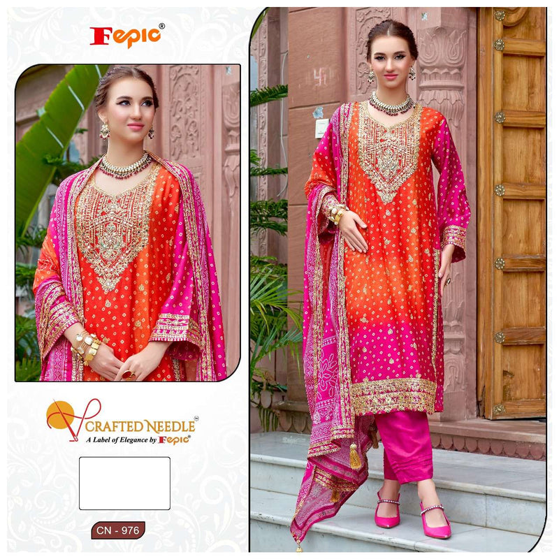Fepic Crafted Needle Cn 976 Heavy Chinon Embroidered Handwork Pret Kurti