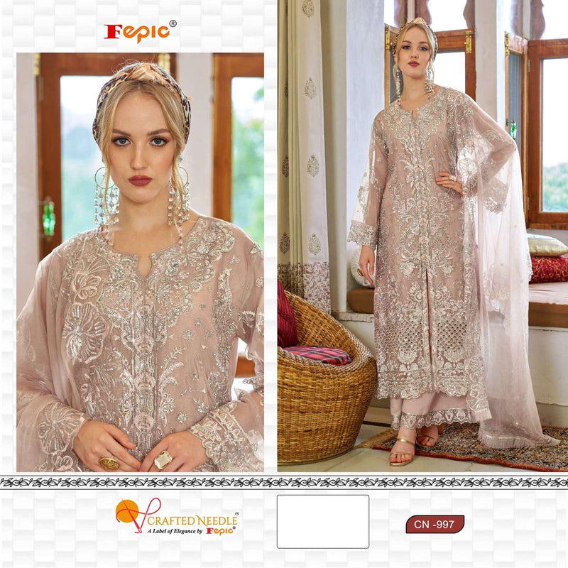 Fepic Crafted Needle Cn 997 Organza Embroidered Khatli Work Pret Kurti