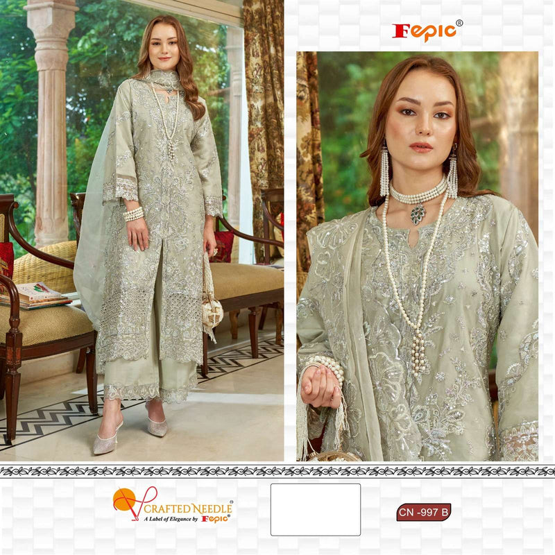 Fepic Crafted Needle Cn 997 Organza Embroidered Khatli Work Pret Kurti
