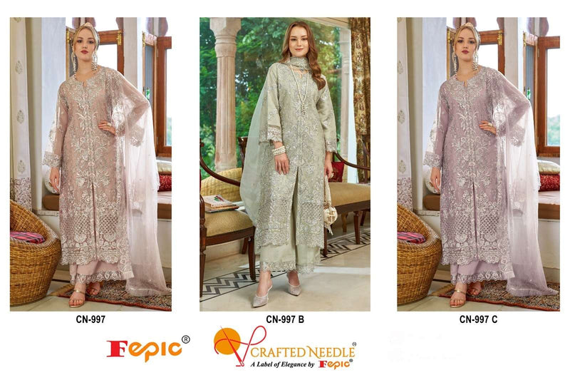 Fepic Crafted Needle Cn 997 Organza Embroidered Khatli Work Pret Kurti