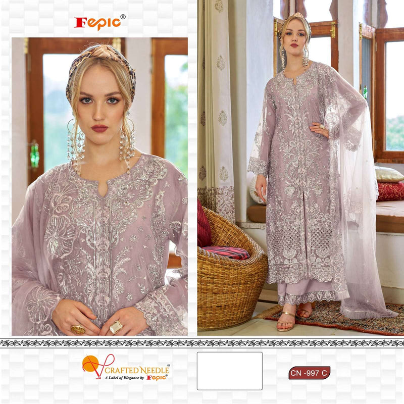 Fepic Crafted Needle Cn 997 Organza Embroidered Khatli Work Pret Kurti