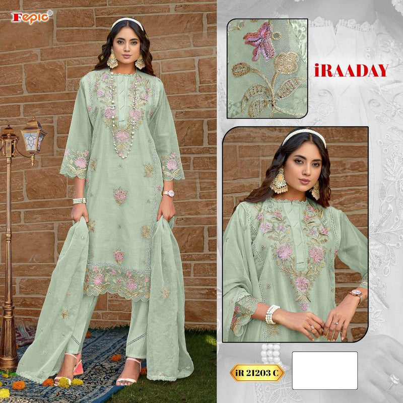 Fepic Iraaday IR 21023 Organza Embroidered  Heavy Handwork Pakistani Suit