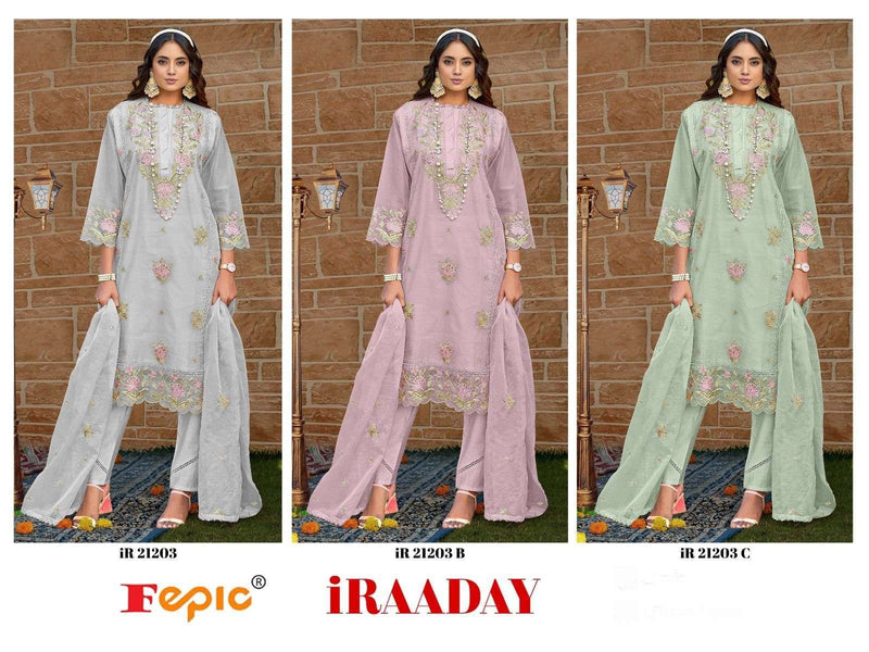 Fepic Iraaday IR 21023 Organza Embroidered  Heavy Handwork Pakistani Suit