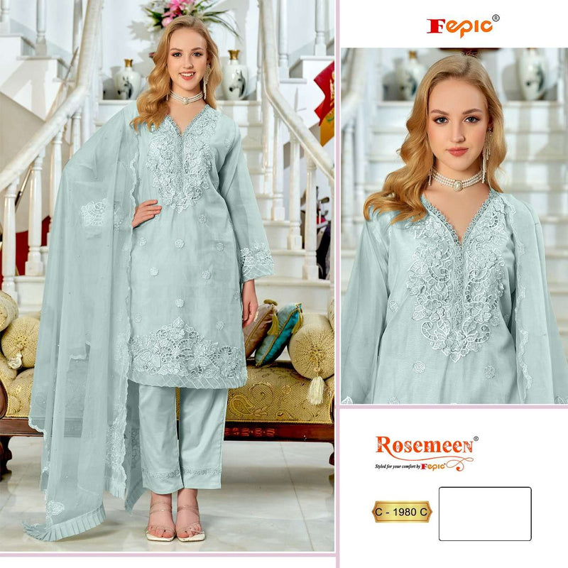 Fepic Rosemeen C 1980 Organza Embroidered Pakistani Designer Suit