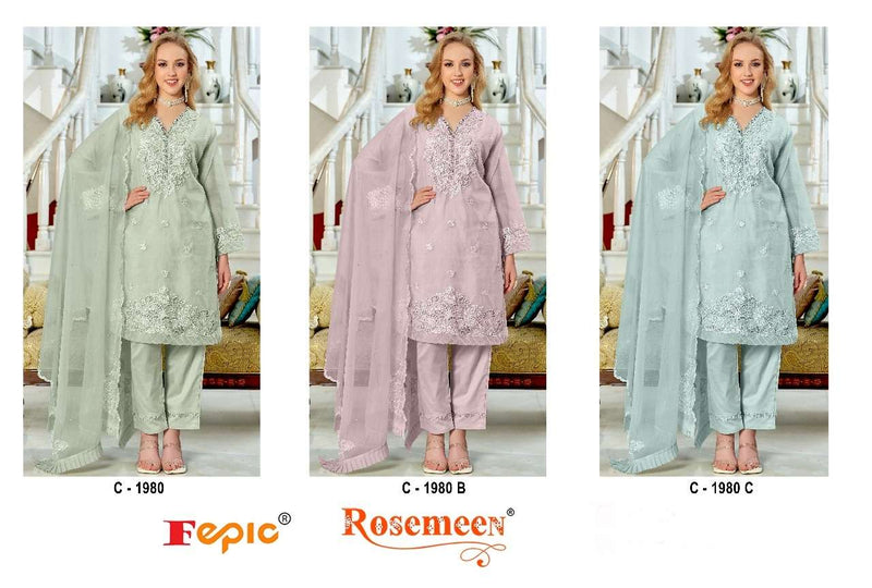 Fepic Rosemeen C 1980 Organza Embroidered Pakistani Designer Suit