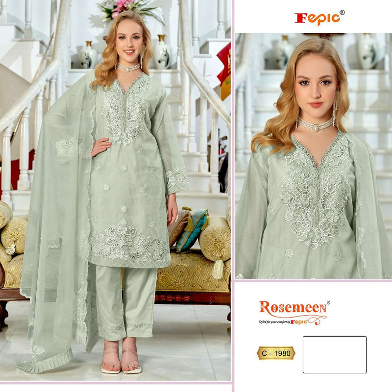 Fepic Rosemeen C 1980 Organza Embroidered Pakistani Designer Suit