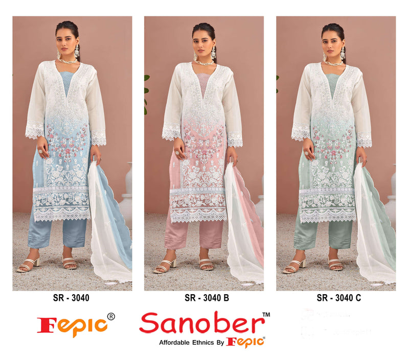 Fepic Sanober  Sr 3040 Organza Digital Print With Heavy Embroidery Fancy Designer Salwar Kameez
