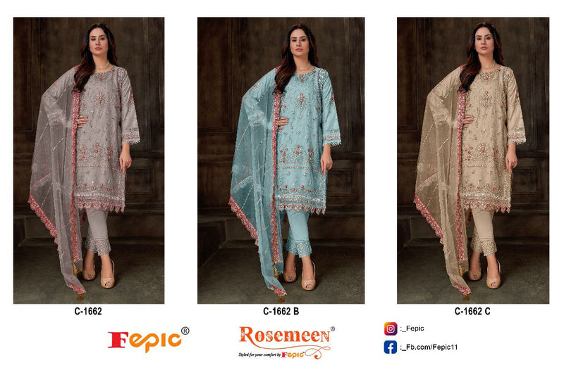 Fepic Suit C 1662 Organza Embroidered With Khatli Work Salwar Suit