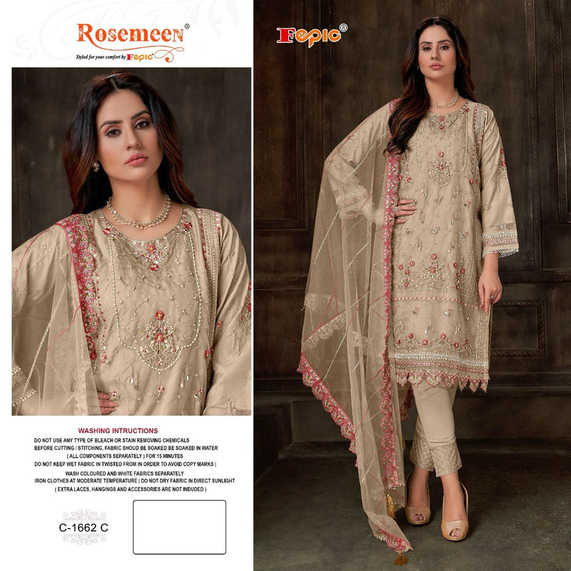 Fepic Suit C 1662 Organza Embroidered With Khatli Work Salwar Suit