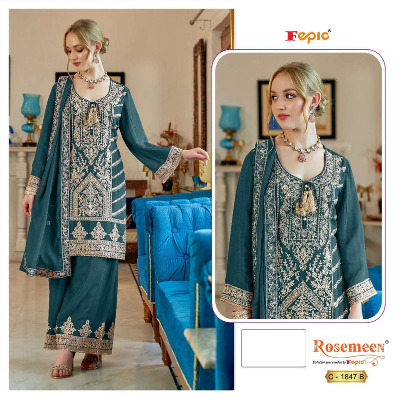 Fepic Suit Rosemeen C 1847 Vichitra Silk Embroidered Pakistani Salwar Suit