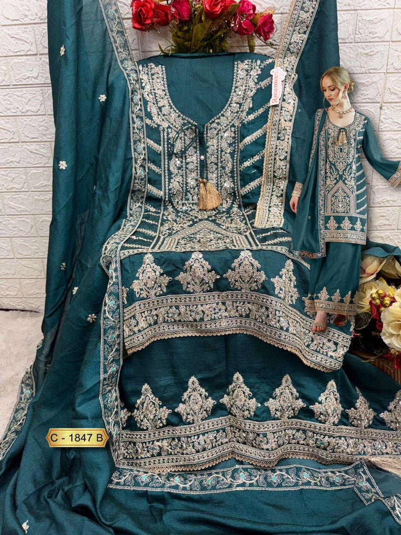 Fepic Suit Rosemeen C 1847 Vichitra Silk Embroidered Pakistani Salwar Suit
