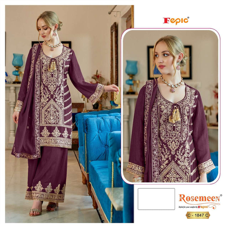 Fepic Suit Rosemeen C 1847 Vichitra Silk Embroidered Pakistani Salwar Suit
