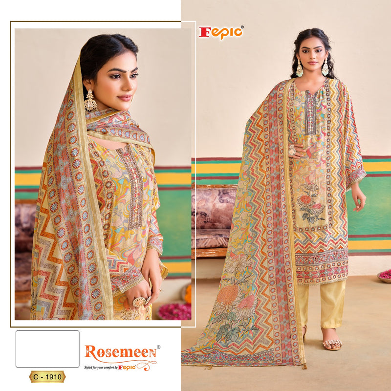 Fepic Suit Rosemeen C 1910  Natural Crape Printed Embroidery Work Salwar Suit