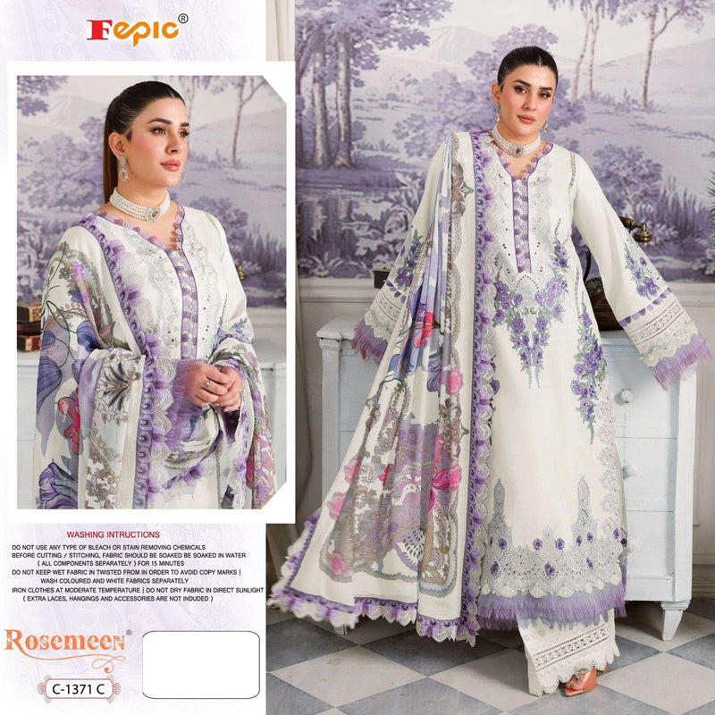 Fepic Suit Rosmeen C 1371 Pure Cotton Embroidered Pakistani Salwar Suit