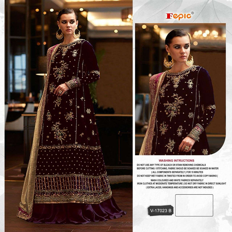 Fepic Suit V 17023 Velvet Embroidered Fancy Partywear Salwar Suit