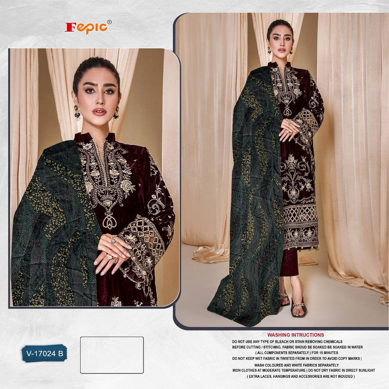 Fepic Suit V 17024 Velvet Embroidered Winter Wear Pakistani Salwar Suit