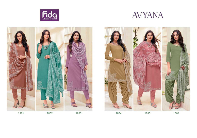 Fida Presents Avyana Satin Cotton With Heavy Embroidery Work Digital Printed Salwar Kameez