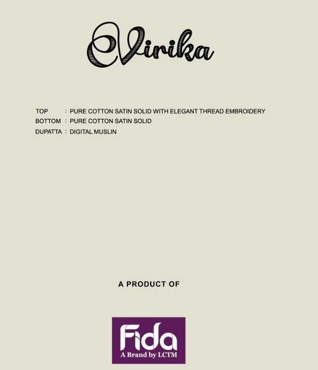 Fida Virika Cotton Satin Stylish Embroidery Work With Printed Dupatta Salwar Suit