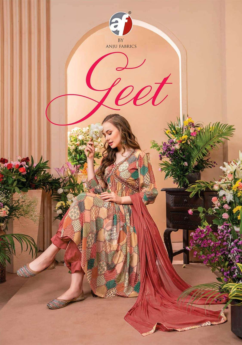 Anuj Fabrics Geet Crepe With Digital Printed Hand Work Designer Kurti Collection