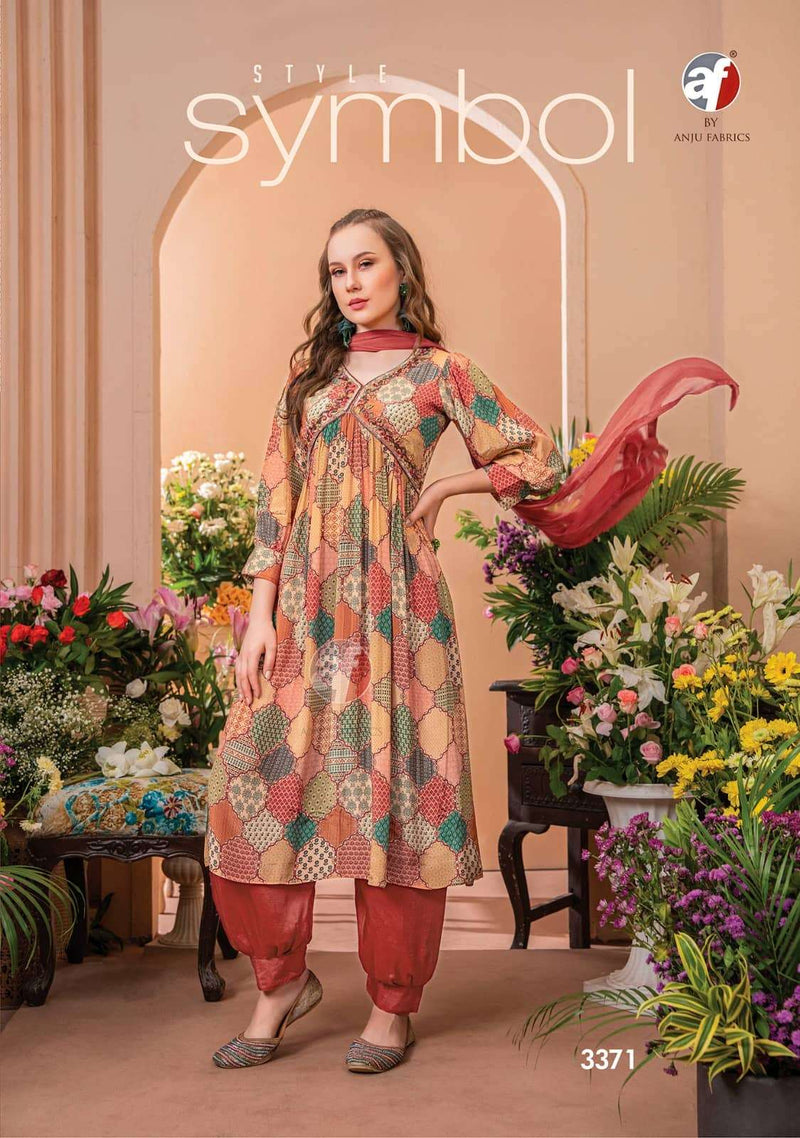Anuj Fabrics Geet Crepe With Digital Printed Hand Work Designer Kurti Collection