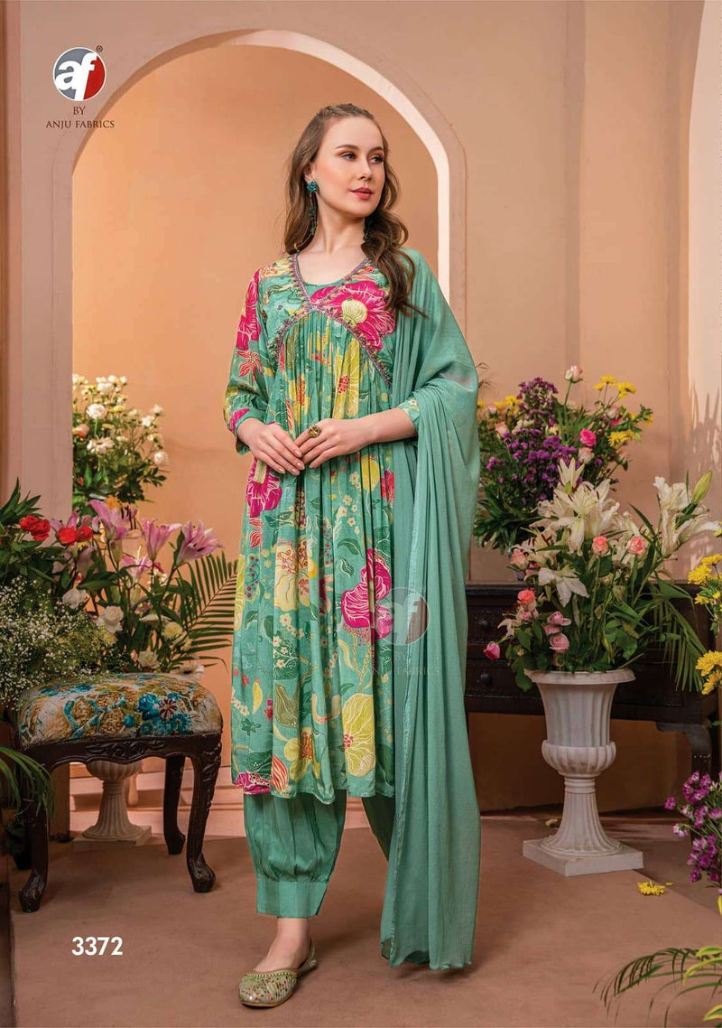 Anuj Fabrics Geet Crepe With Digital Printed Hand Work Designer Kurti Collection